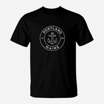 Portland Maine Me Vintage Anchor Design T-Shirt | Crazezy