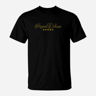 Premium Mama Deluxe Schwarzes T-Shirt mit Goldschrift & Sternen Design - Seseable