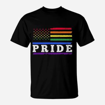Pride Lgbt Rainbow American Flag Gay Pride Rainbow Pullover T-Shirt | Crazezy UK