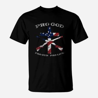 Pro God Life Cross American Flag Patriotic Support Gift T-Shirt | Crazezy