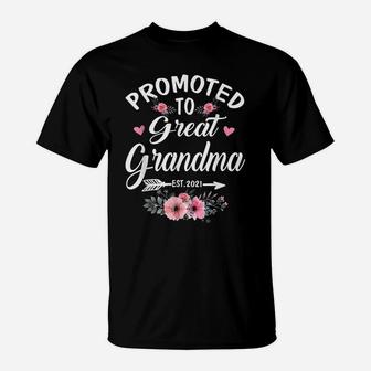 Promoted To Great Grandma Est2021 Tees New Grandma Floral T-Shirt | Crazezy