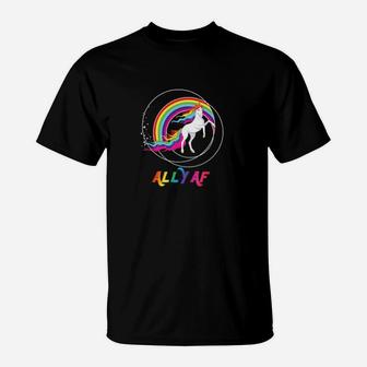 Proud Ally Af Gay Pride Allies Rainbow Pride Flag Unicorn T-Shirt - Monsterry