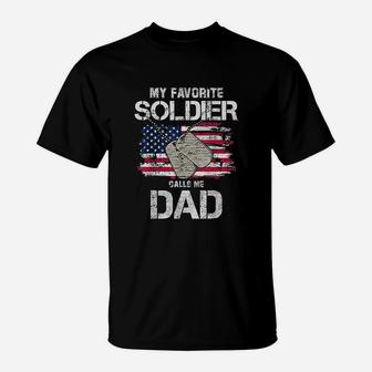 Proud American Flag My Favorite Soldier Calls Me Dad T-Shirt - Seseable