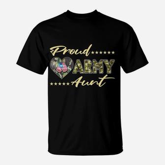 Proud Army Aunt Us Flag Dog Tags Military Auntie Family Gift T-Shirt | Crazezy