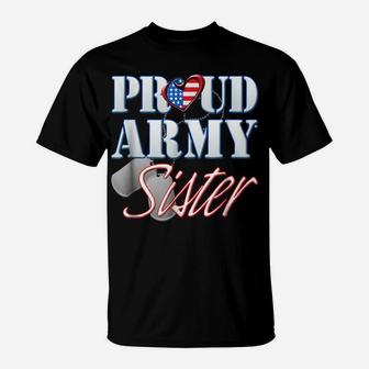 Proud Army Sister American Flag Dog Tag Shirt Women T-Shirt | Crazezy