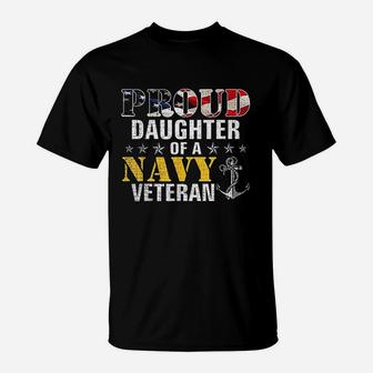Proud Daughter Of A Navy Veteran American Flag Military Gift T-Shirt | Crazezy
