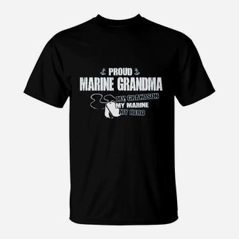 Proud Marine Grandma My Grandson Hero Missy Fit Ladies T-Shirt | Crazezy