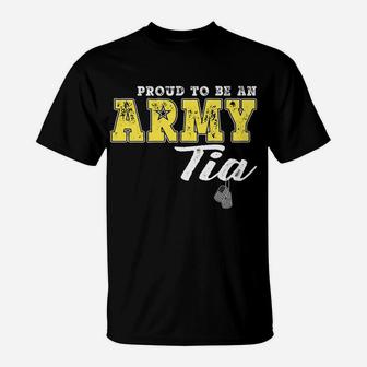 Proud To Be An Army Tia Us Flag Dog Tags Military Aunt Gift T-Shirt | Crazezy