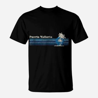 Puerto Vallarta Vintage 80S Palm Trees Sunset Tee T-Shirt | Crazezy
