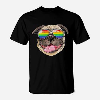 Pug Gay Pride Flag Sunglasses Lgbt Dog Puppy Lovers T-Shirt - Monsterry CA