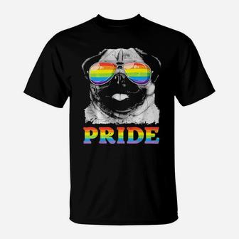 Pug Gay Pride Lgbt Rainbow Flag Sunglasses Lgbtq T-Shirt - Monsterry