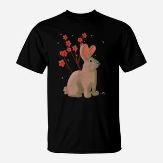 Rabbit Japanese Sakura Cherry Blossom Flower Vintage Cute T-Shirt | Crazezy DE