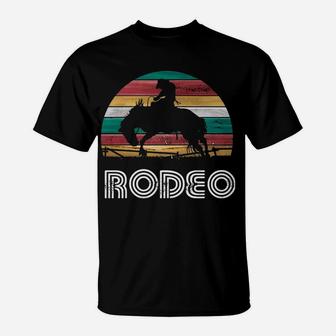 Rainbow Cowboy Rodeo Bucking Bronco Horse Retro Style T-Shirt | Crazezy