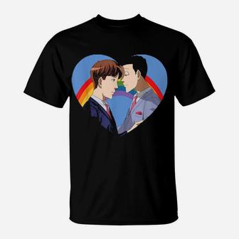 Rainbow Heart Lgbt Valentine's Day Matching Gay Couple T-Shirt - Monsterry AU