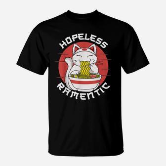 Ramen Noodles Hopeless Ramentic Japanese Kawaii Cat T-Shirt | Crazezy