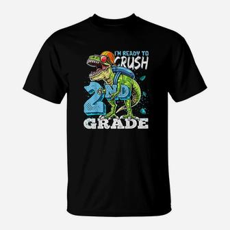 Ready To Crush 2Nd Grade T Rex Dinosaur Back To School Boys T-Shirt | Crazezy CA
