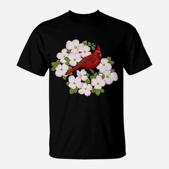 Red Cardinal Bird & Pink Dogwood Flower T-Shirt T-Shirt | Crazezy DE