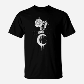 Red Flower Rose Moon E-Boy E-Girl Aesthetic Grunge Clothing T-Shirt | Crazezy UK