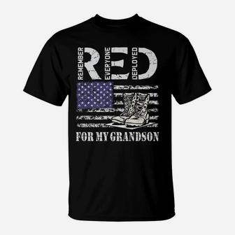 Red Friday For My Grandson Deployed Military Veteran Us Flag T-Shirt | Crazezy UK