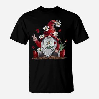Red Gnome Hippie Daisy Flowers Gnome Ladybugs - Christmas T-Shirt | Crazezy