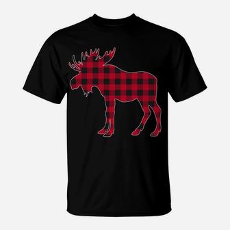 Red Plaid Buffalo Moose Christmas Matching Family Pajama T-Shirt | Crazezy