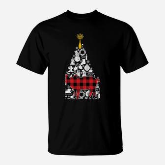 Red Plaid Pig Christmas Tree Ornament Decor Xmas Pajama T-Shirt | Crazezy