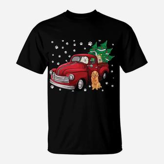 Red Truck Merry Christmas Tree Golden Retriever Christmas T-Shirt | Crazezy