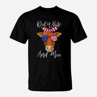 Red White And Moo Patriotic Cow Usa Flag Funny 4Th Of July T-Shirt | Crazezy UK