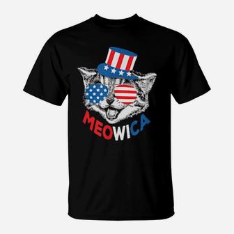 Red White Blue Cat 4Th Of July Meowica American Flag T-Shirt - Monsterry CA