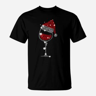 Red Wine Glass Christmas Funny Santa Hat Xmas Holiday Gift Sweatshirt T-Shirt | Crazezy