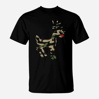 Reindeer Red Nose Camo Camouflage Xmas Holiday Hunting T-Shirt - Monsterry