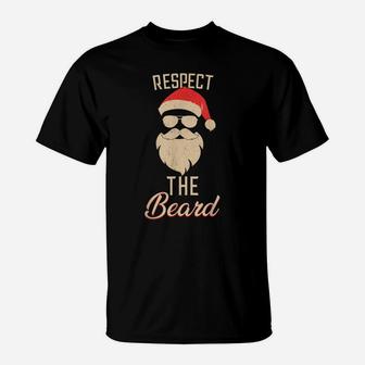 Respect The Beard Santa Glasses Funny Christmas Pajamas T-Shirt | Crazezy