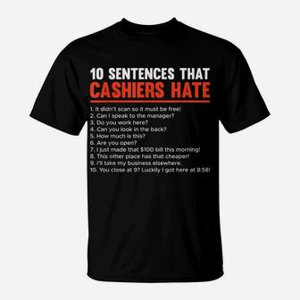 Retail Worker Funny 10 Sentences Cashier T-Shirt | Crazezy UK