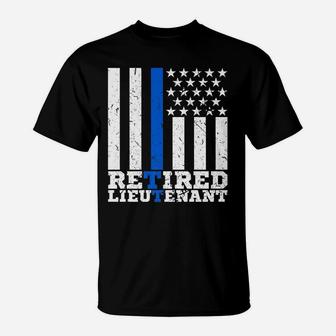 Retired Lieutenant Police Retirement Thin Blue Line Usa Flag T-Shirt | Crazezy