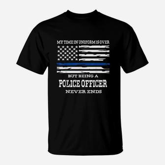 Retired Police Officer Us Flag Thin Blue Line Gift T-Shirt | Crazezy DE
