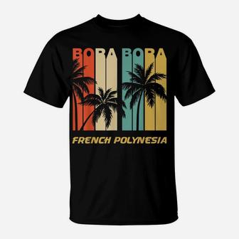 Retro Bora Bora French Polynesia Palm Trees Vacation T-Shirt | Crazezy