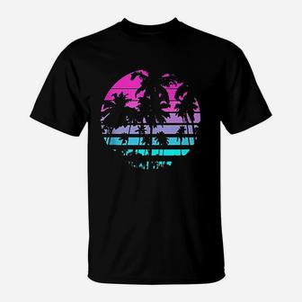 Retro Eighties 80S & 90S Beach Style Design With Palm Trees T-Shirt | Crazezy