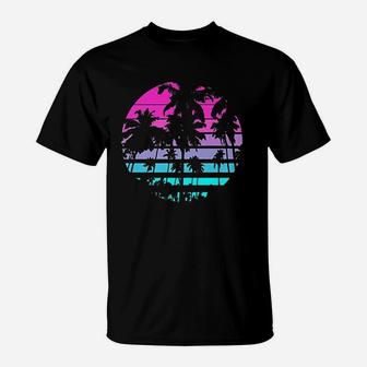 Retro Eighties 80S And 90S Beach Style Design With Palm Trees T-Shirt | Crazezy