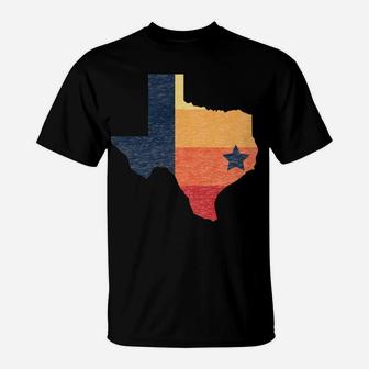 Retro Houston Baseball Colors Vintage Texas Map T-Shirt | Crazezy