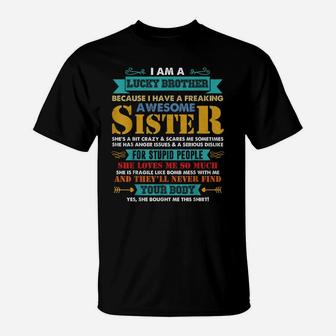 Retro I Am A Lucky Brother Christmas Gift For Brother T-Shirt | Crazezy AU