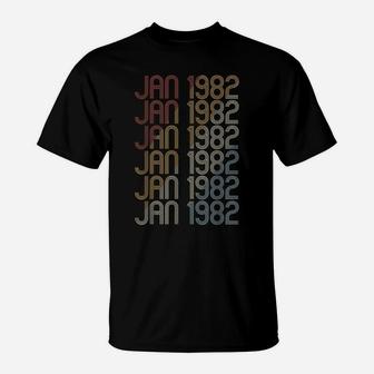 Retro Jan 1982 Pattern Vintage January 1982 Birthday Gift T-Shirt | Crazezy