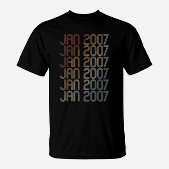 Retro Jan 2007 Pattern Vintage January 2007 Birthday Gift T-Shirt | Crazezy