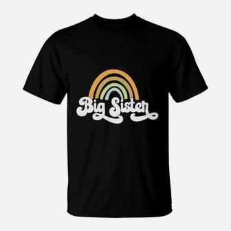 Retro Rainbow Big Sister Sibling Reveal Announcement T-Shirt | Crazezy
