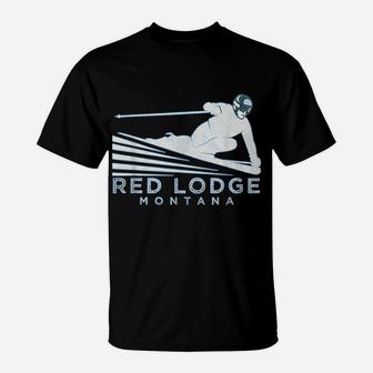 Retro Ski Red Lodge, Montana Illustration - Vintage Snow Ski T-Shirt | Crazezy