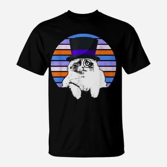 Retro Sophisticated Cat Vintage Top Hat Monocle Pet Cat T-Shirt | Crazezy