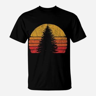 Retro Sun Minimalist Pine Tree Design - Graphic 80'S T-Shirt | Crazezy UK