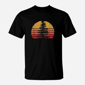 Retro Sun Minimalist White Pine Tree Illustration Graphic T-Shirt | Crazezy UK