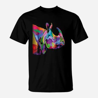 Rhinoceros Colorful Rhino's Head Pop Art T-Shirt | Crazezy AU