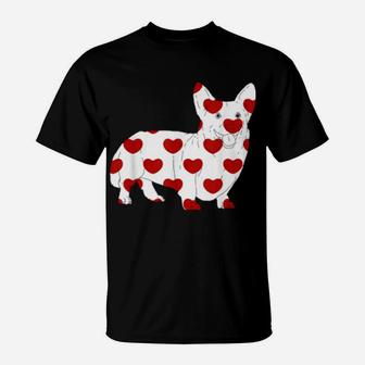 Romantic Corgi Dog With Red Hearts Print Valentines Day T-Shirt - Monsterry DE