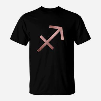 Rose Gold Sagittarius Symbol Zodiac Star Sign T-Shirt | Crazezy CA